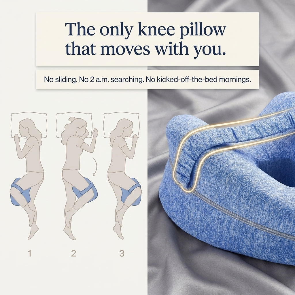 Diagram showing the knee pillow moving with you through the night