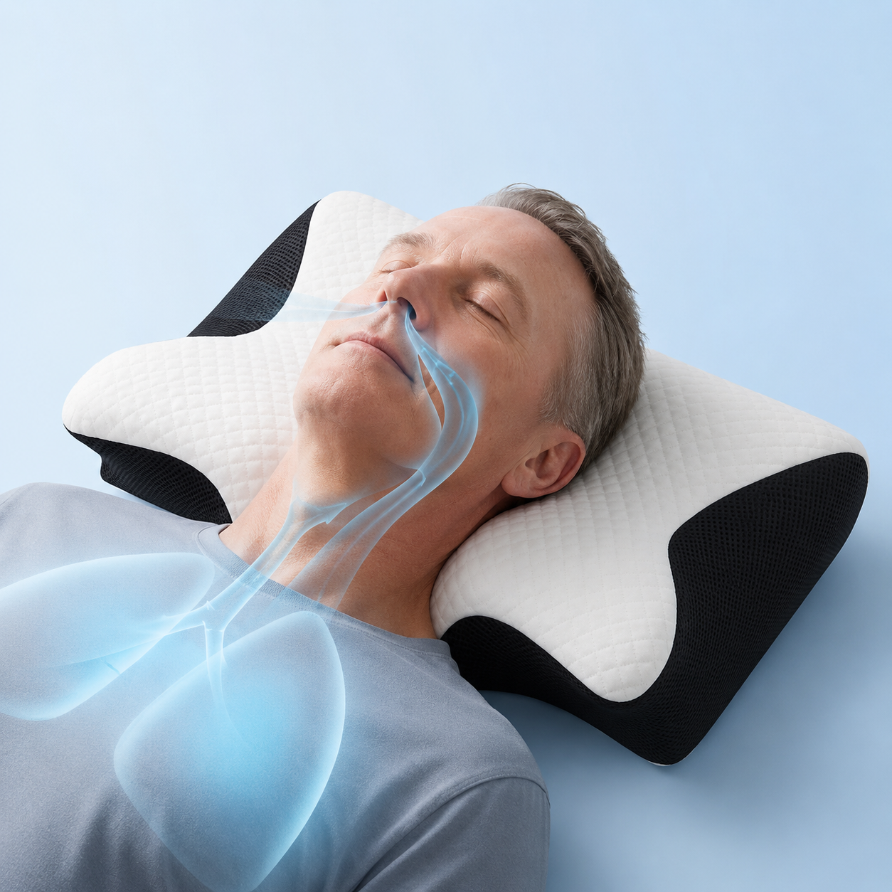 Sleeper positioning their head on a contour pillow
